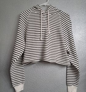 Divided Navy & Blue Striped Cropped Hoodie